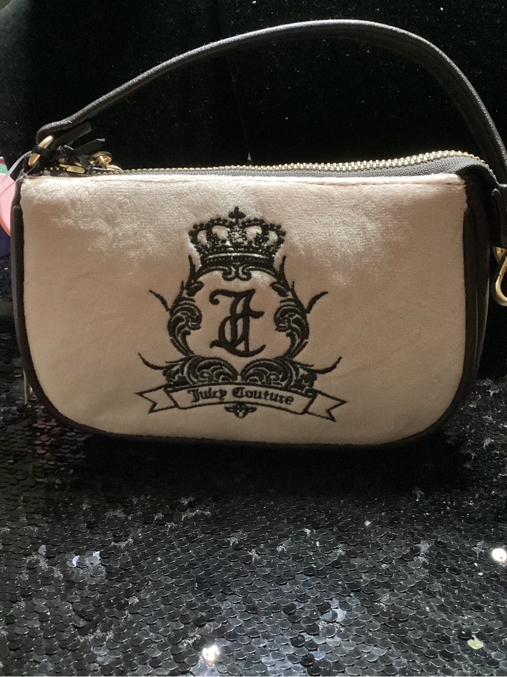 Juicy Couture Cream and Black Crest Wristlet